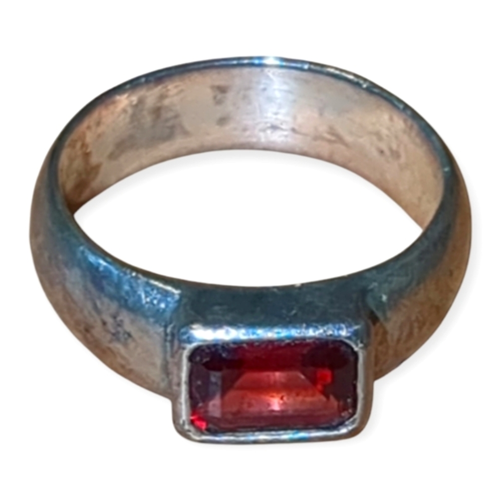 Vintage Estate Ruby Red Stone Ring 925 Sterling Silver, Signed A Hallmark
